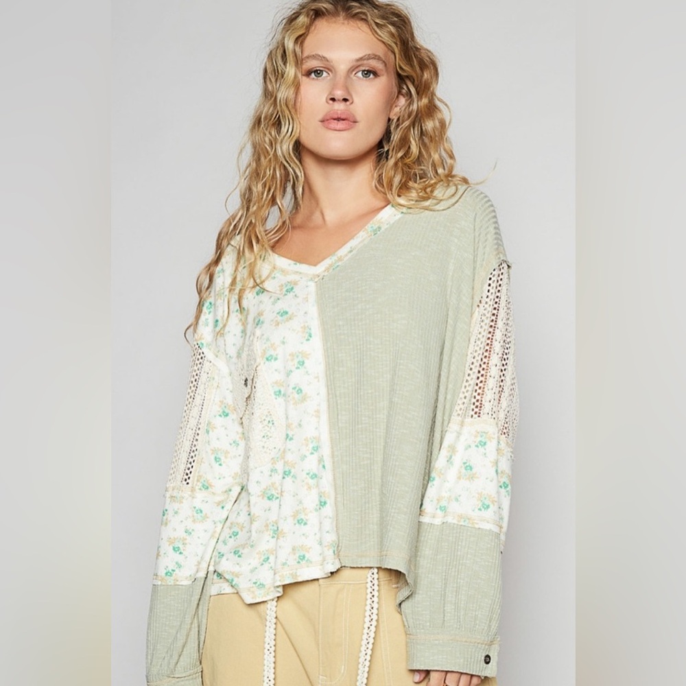 P17 2 left 🥳Sale POL Green Oversized Long Sleeve Blouse